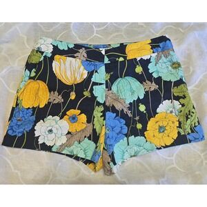 Trina Turk Womens Floral Print Shorts Size 8 Yellow Blue Green Summer
